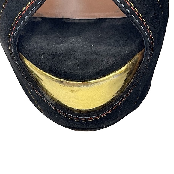 Alaïa Black Suede & Gold Flames Sky High Slingback Pumps W/Colored Stitching 8.5 - Picture 12 of 16